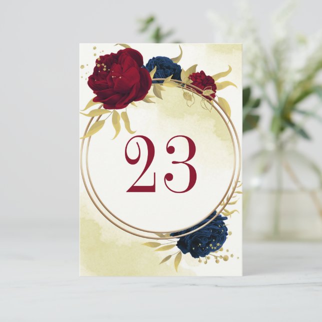 bordsnummer för marinerade rödblommor i guld löv (Stående Fram)