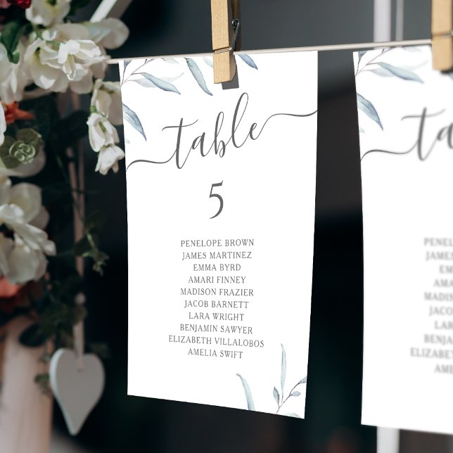 Bordsnummer för minsta dammiga blågröna manus (Minimal dusty blue greenery script table number)