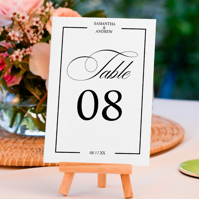 Bordsnummer för romsk kalligrafi, svartvit chic (Romantic calligraphy black white chic table number)