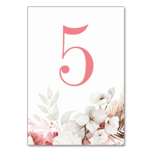 Bordsnummer för rosa och vit Blommigt Boho Elegant