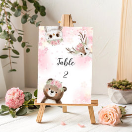 Bordsnummer för rosa Woodland Baby Shower
