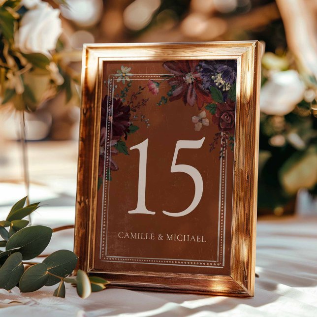 Bordsnummer för Rustic Terracotta Blommigt (Terracotta Floral Wedding table number sign)