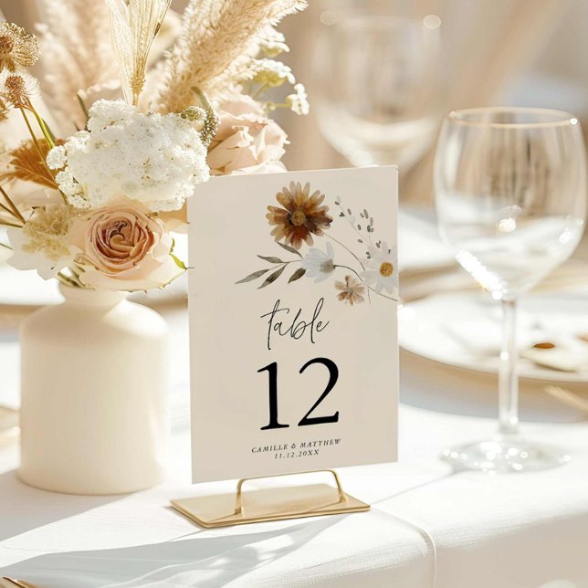 Bordsnummer för Rustik Blommigt (Elegant Fall Floral Table Number Sign)