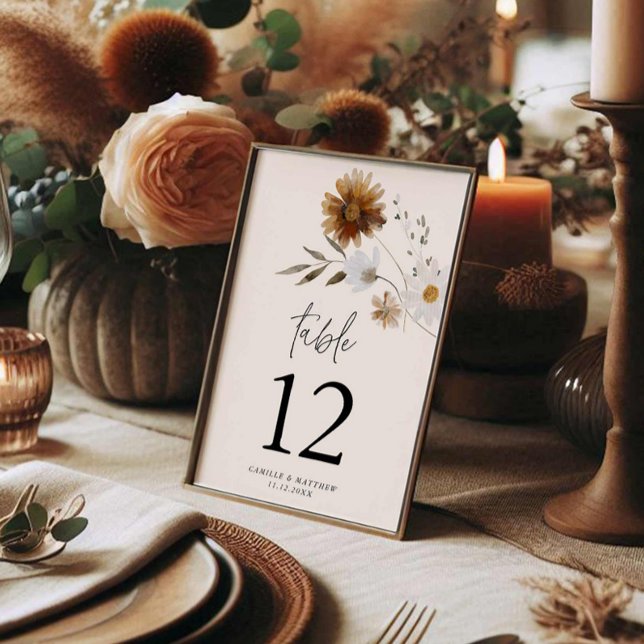 Bordsnummer för Rustik Blommigt (Fall Floral Wedding Table Number)