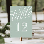 Bordsnummer för Sage and White Elegant<br><div class="desc">Kort för enkel och chic elegant-bordsnummer med ett skrivteckensnitt för calligraphy stil. Anpassa varje kort med bordsnumren till kostym till storleka bröllop eller party. Klicka på Anpassa om du vill ändra talteckensnittet och färg eller ändra färg i bakgrunden om du vill skapa ditt eget unika typsnitt av ett typsnitt.</div>