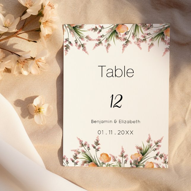 Bordsnummer för sommarblommor i den botaniska rosa (Botanical pink orange summer flowers Table Numbers)
