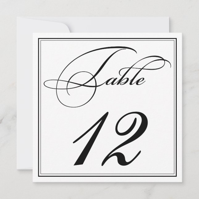 Bordsnummer för svartvitt skript i elegant (Framsida)