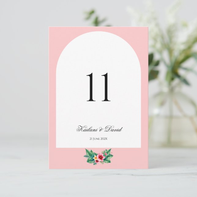 Bordsnummer för temat Tropical blommigt bröllop (Stående Fram)
