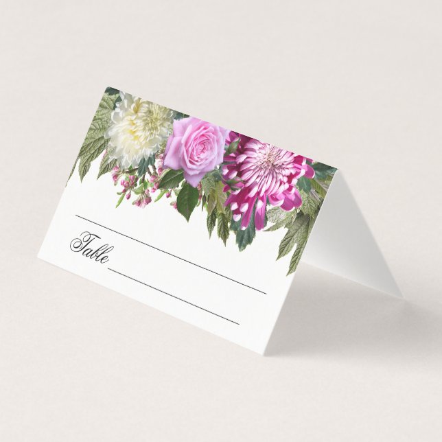 Bordsnummer för vacker Rosa Blommigt Kort (Baksida)