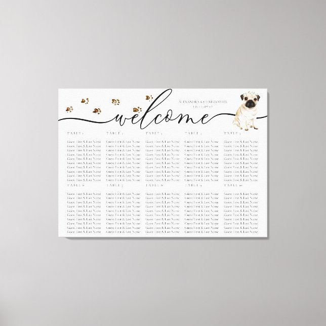 bordsnummer för välkomstsäten för pug hund-valpen canvastryck (Framsida)