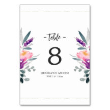 Bordsnummer för vattenfärgsblommor Bröllop