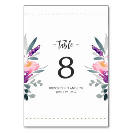 Bordsnummer för vattenfärgsblommor Bröllop