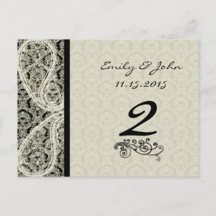 Bordsnummer för vintage Black Damask-bröllop