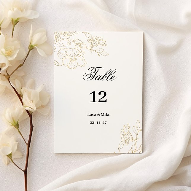 Bordsnummer för vit guld-blommigt med enkel elegan (Simple elegant white gold floral Table Numbers)