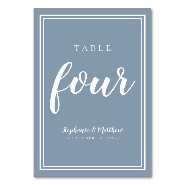 Bordsnummer Fyra dammblå, enkelt Bröllop (Framsidan)