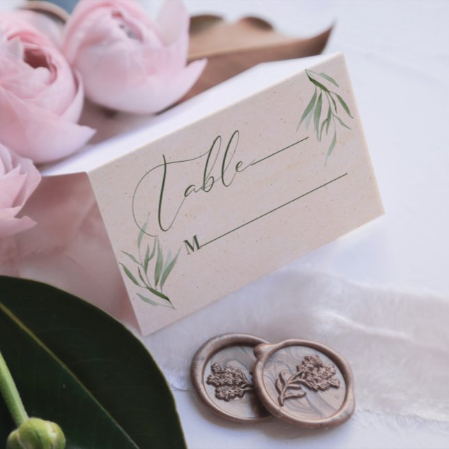 Bordsnummer Grönt Foliage Beige Papper Business Ca Visitkort (Skapare uppladdad)