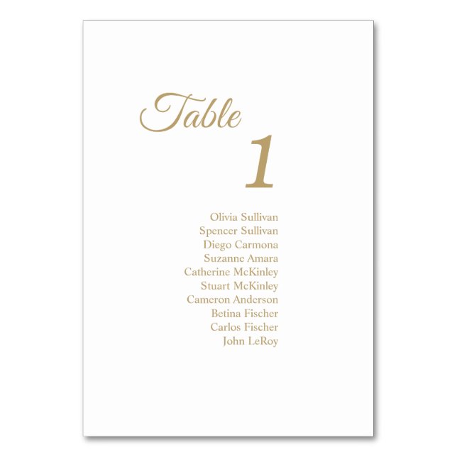 Bordsnummer Guests för enkel Guld-kalligrafi (Framsidan)