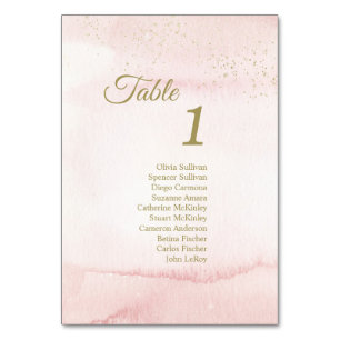 Bordsnummer Guests för rosa Watercolor Guld Type