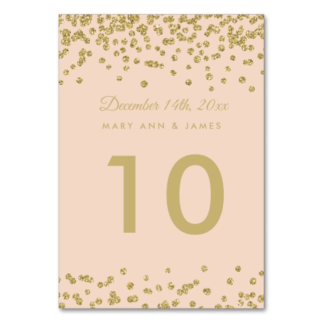 Bordsnummer Guld Faux Glitter Confetti  Ro (Framsidan)