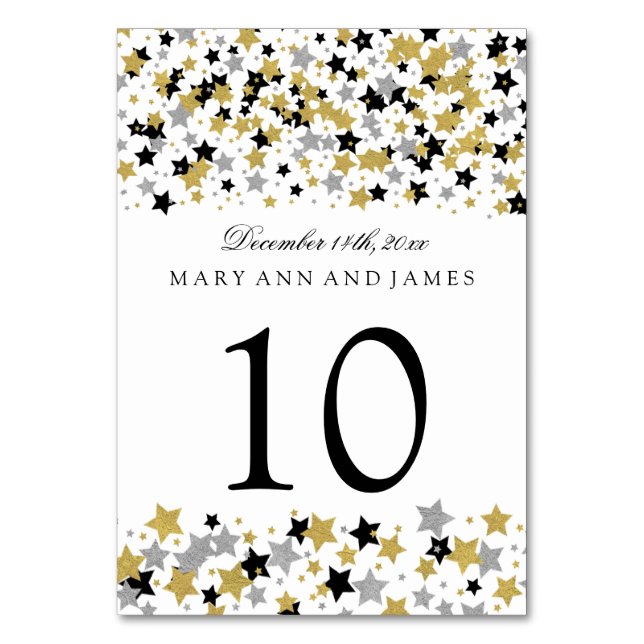 Bordsnummer Guld & Silver Glitter Stars Confetti (Baksidan)