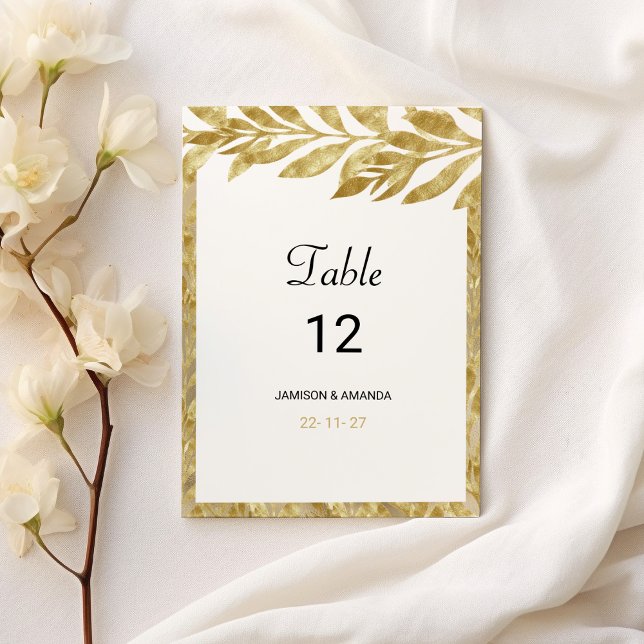 Bordsnummer i blommigten för elegans i White guld  (White gold leaves elegance floral Table Numbers)