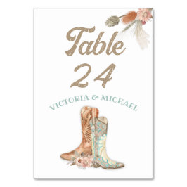 Bordsnummer i Bride & Groom Blommigt Boots Cowboy
