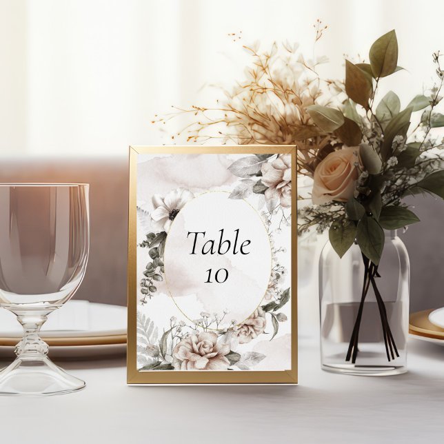 Bordsnummer i Bröllop vid Blommigt Rosa Grått  (Blush pink gray Floral Watercolor Wedding Table number cards)