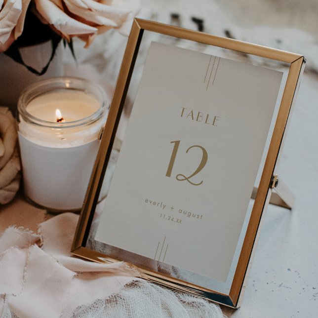 Bordsnummer i Bröllop vid EVERA Art Deco Cream Gul (EVERLY Art Deco Cream Gold Wedding Table Numbers)