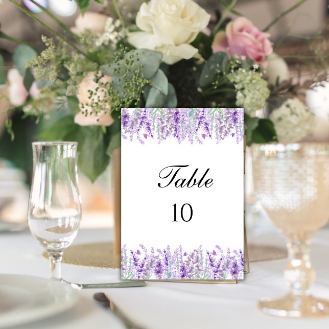 Bordsnummer i Lavender Botaniska Blommigten Bröllo (Lavender Botanical Floral Wedding Table Number Cards)