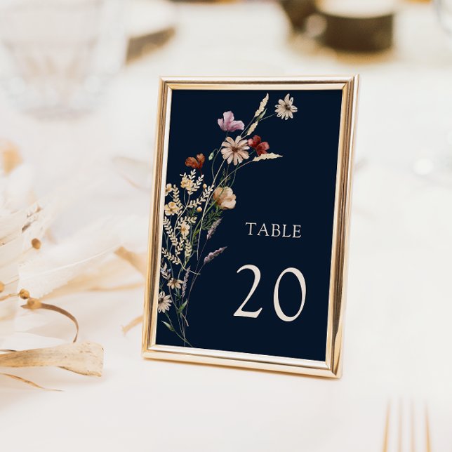 Bordsnummer i marinblå Blommigten Boho Bröllop (Skapare uppladdad)