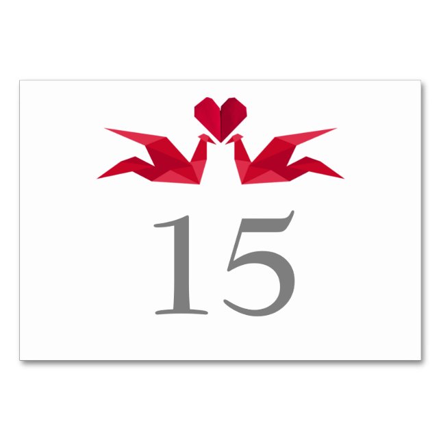 bordsnummer i origami-röda pappra kranar Bröllop (Framsidan)