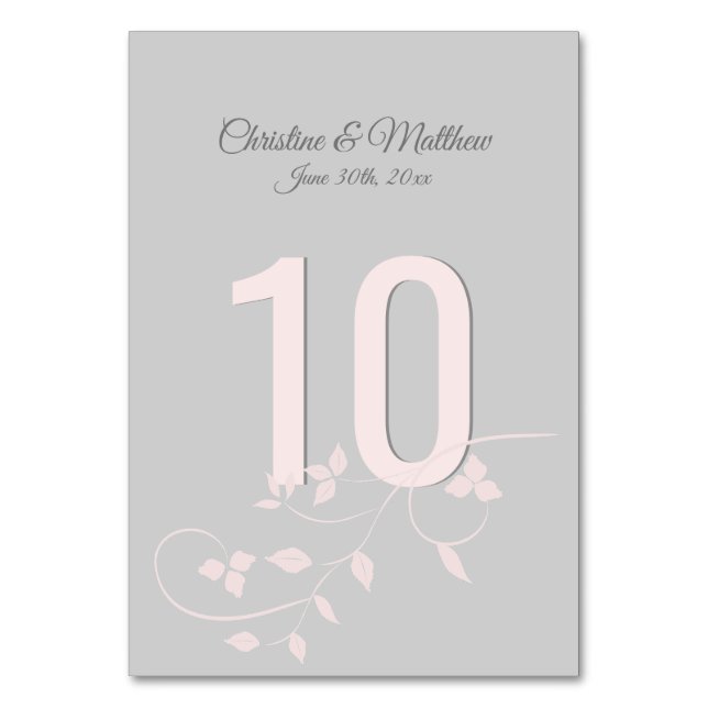 Bordsnummer i  Rosa och Grått Bröllop (Framsidan)