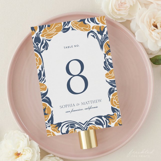 Bordsnummer-kort för blommigt Art nouveau Bordsnummer (Floral Art Nouveau Table Number Card)