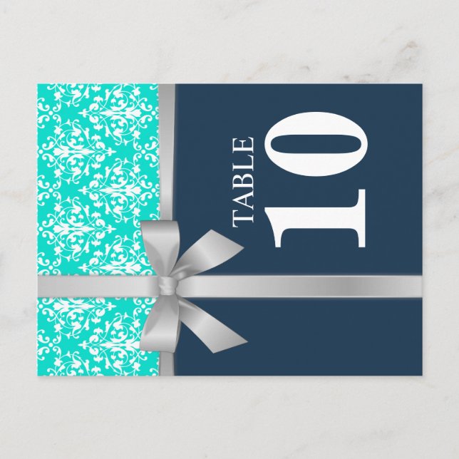Bordsnummer-kort för Damask Faux Silver Vykort (Framsida)