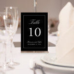 Bordsnummer-kort för Elegant bröllop Bordsnummer<br><div class="desc">En enkel bordsnummer med elegant i klassiskt svart med vit text. Den lättförståeliga textmallen har bordsnumret tillsammans med Bride- och Grooms datum namn och bröllop. Om du vill skapa ett bordsnummer för varje bord redigerar du bordsnumret tillsammans med namn och datum och lägger sedan till i shoppingvagn. Skapa nästa bordsnummer-kort...</div>