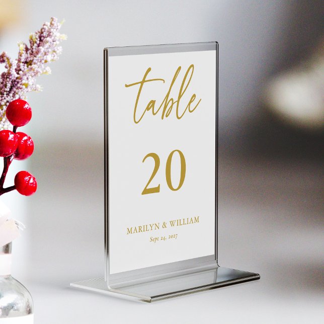 Bordsnummer-kort för Elegant Guld i skript Bröllop Bordsnummer (Elegant Gold Script Wedding Table Number Card)