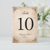 Bordsnummer-kort för elegant Parchment Bröllop