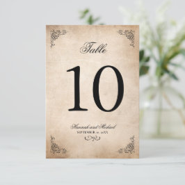 Bordsnummer-kort för elegant Parchment Bröllop Inbjudningar