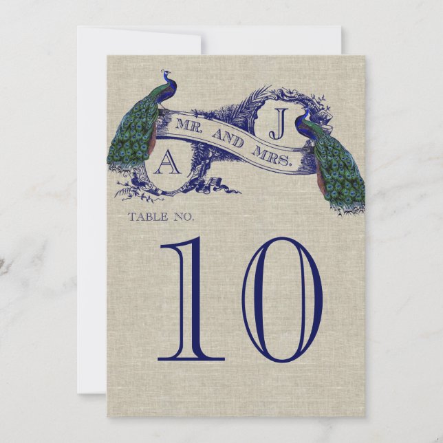 Bordsnummer-kort för Peacock Rustic Bröllop Inbjudningar (Framsida)