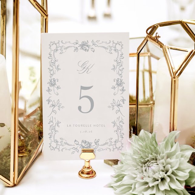 Bordsnummer-kort för ReEmergency Monogram Bröllop Bordsnummer (Regency Monogram Wedding Table Number Card)