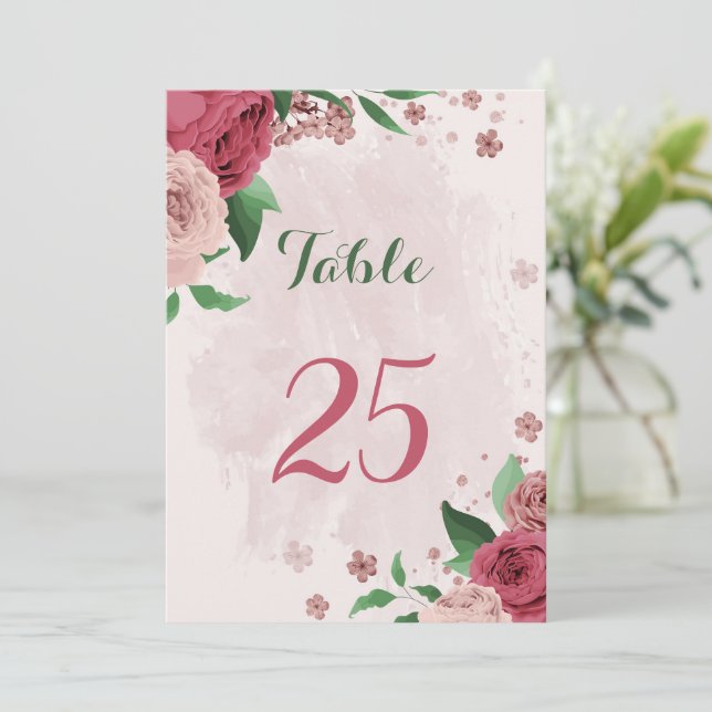 bordsnummer-kort för rosa Blommor grönt löv  Inbjudningar (Stående Fram)
