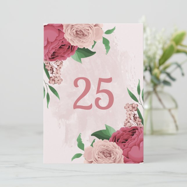 bordsnummer-kort för rosa Blommor grönt löv  Inbjudningar (Stående Fram)