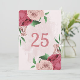bordsnummer-kort för rosa Blommor grönt löv Inbjudningar