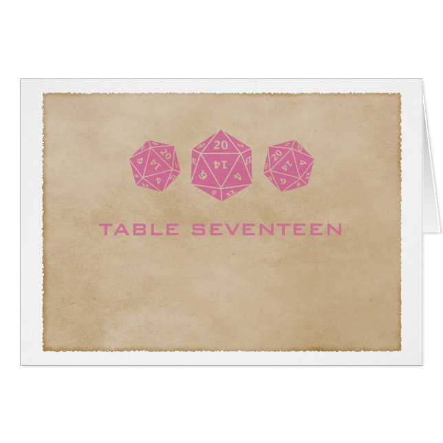 Bordsnummer-kort för rosa Grunge D20 Dice Gamer Hälsningskort (Framsidan Horizontal)