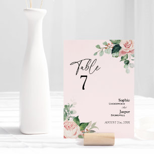 Bordsnummer-kort för Rosa i Bröllop med Blommigt Bordsnummer