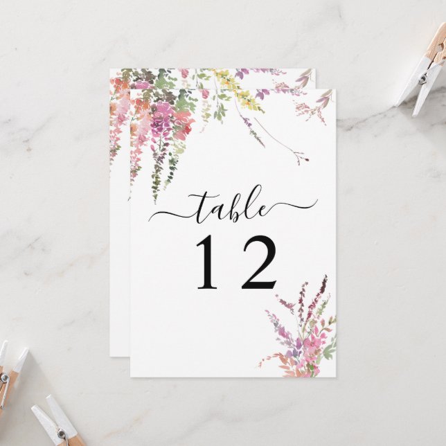 Bordsnummer-kort för vår Wildblomma Blommigt Bröll Inbjudningar (Fram/Back In Situ)