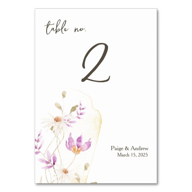 Bordsnummer-kort för vilda blommor bordsnummer (Framsidan)