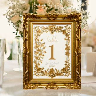Bordsnummer-kort för Vintage i Guld Blommigt