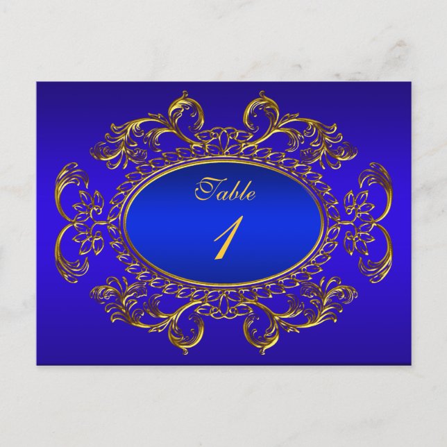 Bordsnummer-kort Royal Blue Guld Vykort (Framsida)