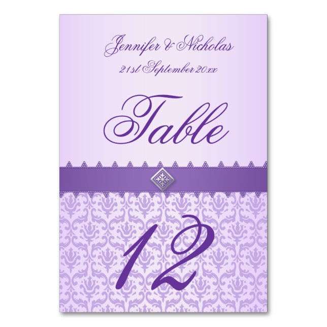 Bordsnummer Lilac Damask & Lila Ribbon (Framsidan)